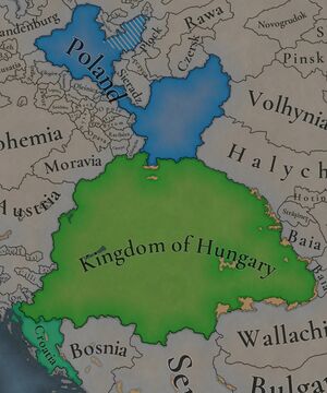 Польша — союзник, а Хорватия в личной унии. Однако на карте пока что не отображается то, что Венгрия ввела эмбарго против Австрии по договорённости с Богемией.